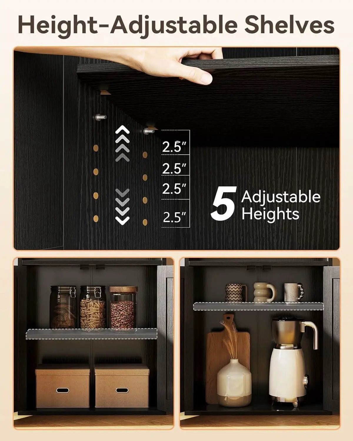 Black Six Tier Floor Standing Bookshelf With Doors from PriceLows™