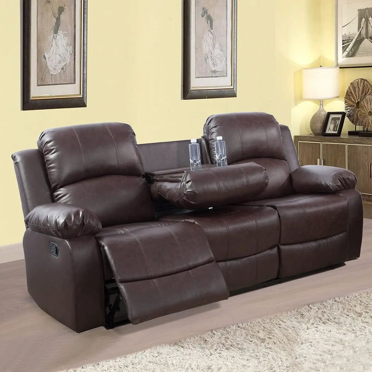 Manual Leather Recliner Sofa Set Brown For Living Room from PriceLows™