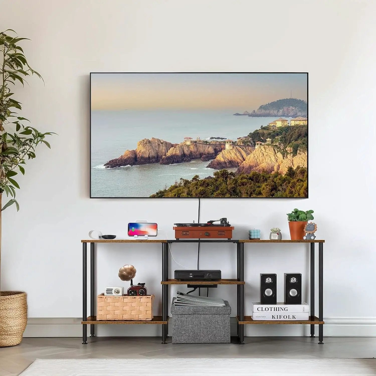 Rustic Brown 50 Inch TV Stand With Power Outlets And Shelf from PriceLows™