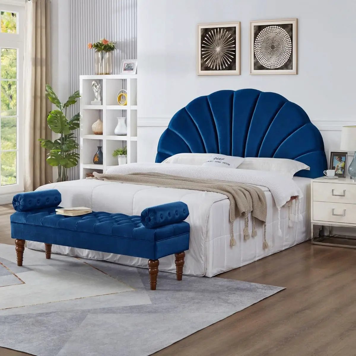 Elegant Crown Design Upholstered Velvet King Headboard from PriceLows™