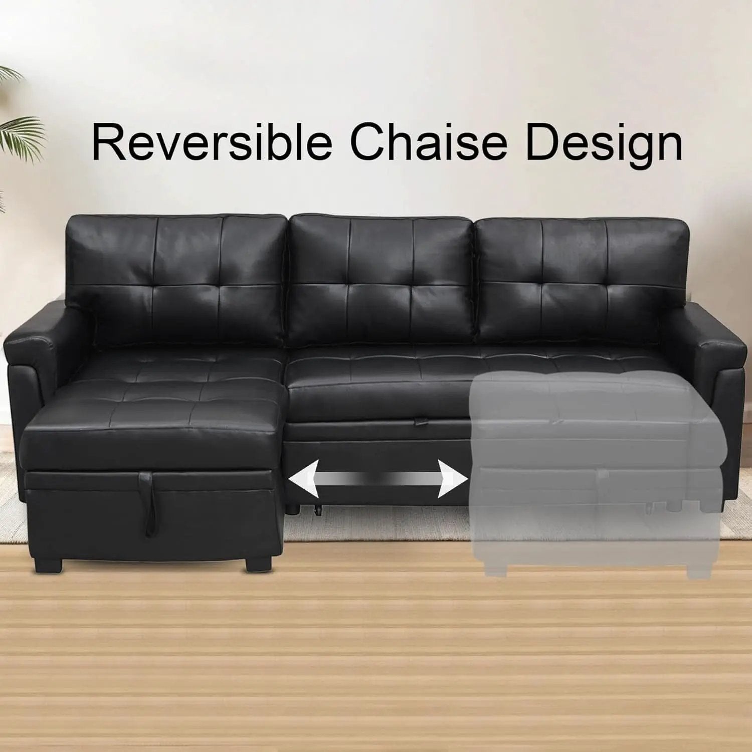 Sleeper Sectional Sofa Black Leather With Convertible Bed from PriceLows™