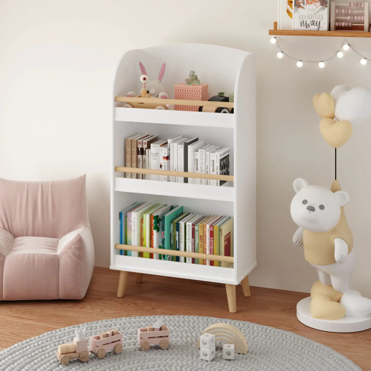 Kids Bookshelf | Three Tier | Safe Toy Storage | White