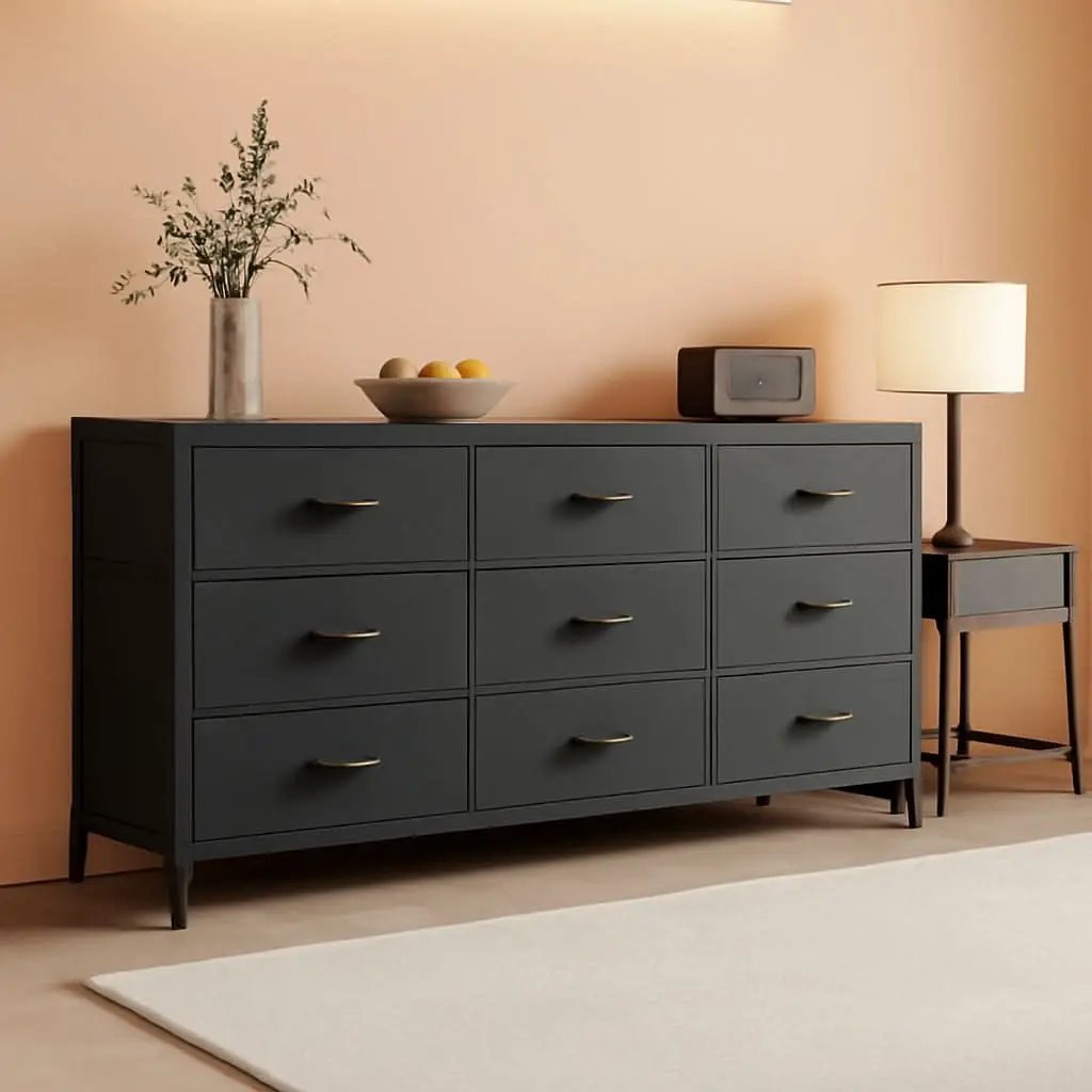 9 Drawer Dresser TV Stand for 55 Inch TVs Black Storage from PriceLows™