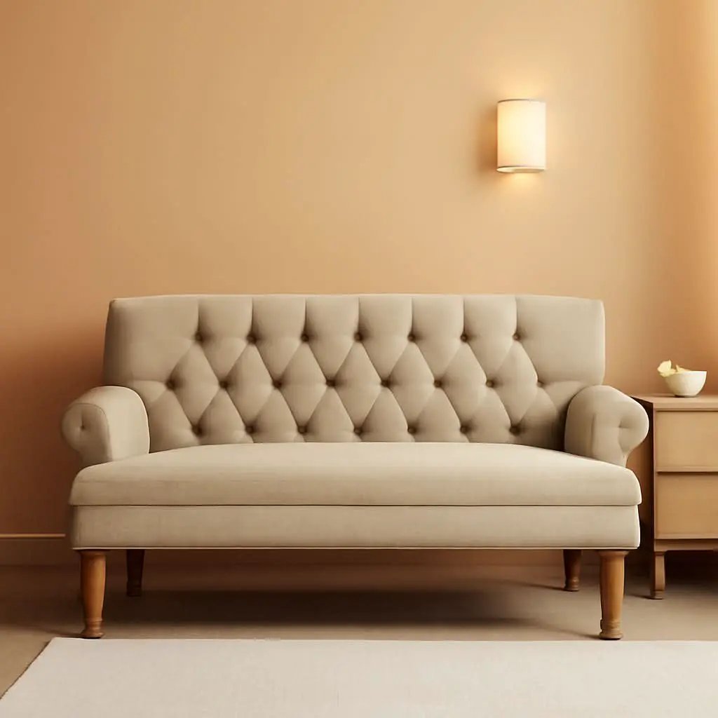Warm Beige Tufted Linen Love Seat For Small Spaces from PriceLows™