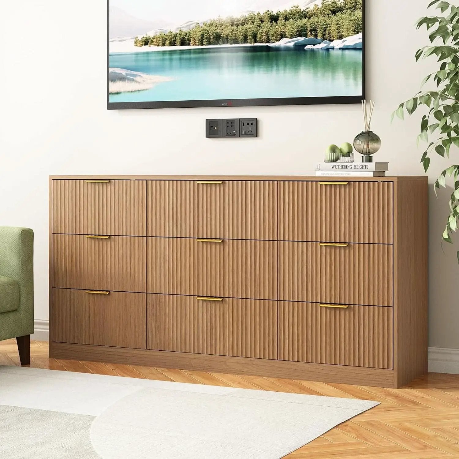 SixtyThreeInch Dresser With Deep Drawers NaturalFinish from PriceLows™