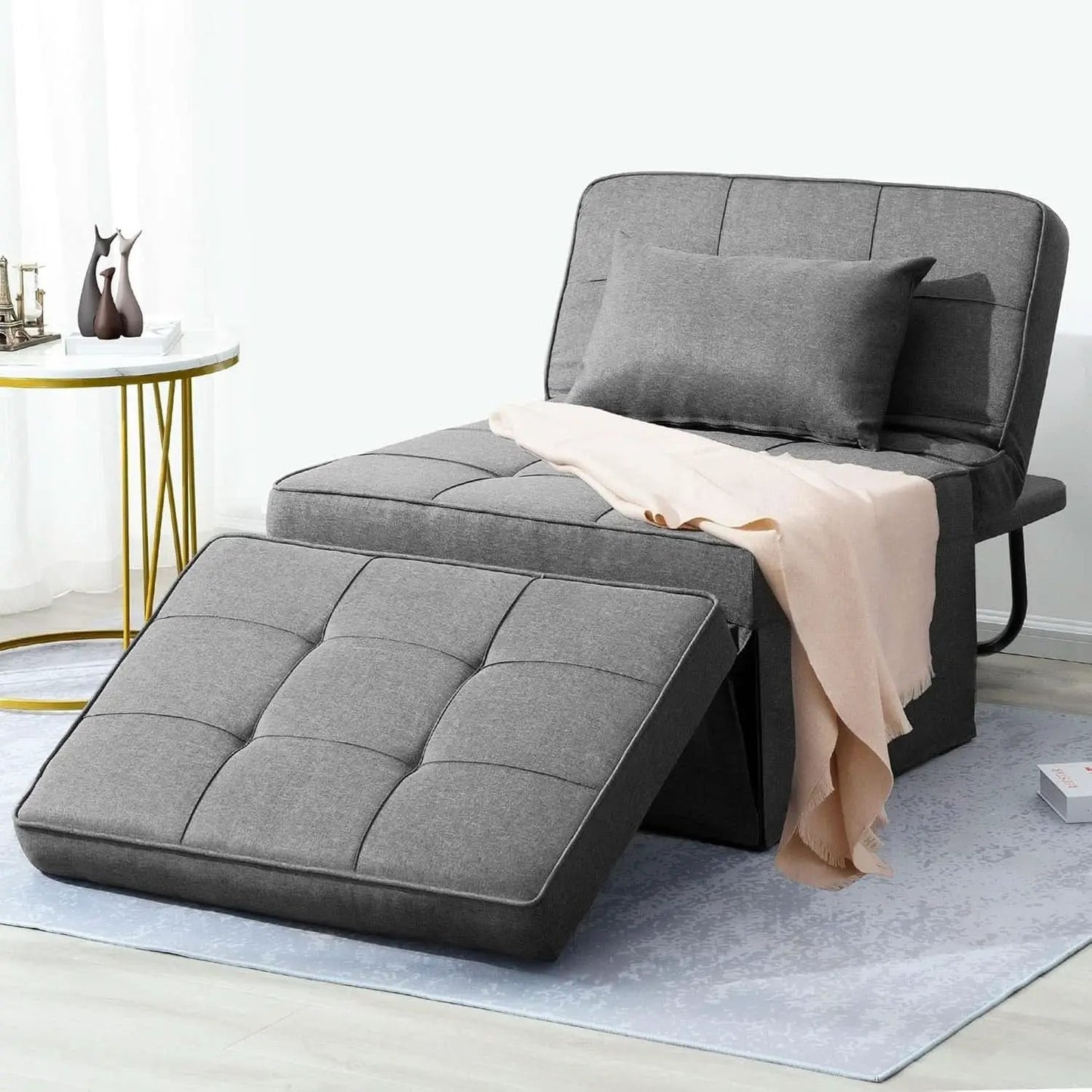 Light Grey Contemporary Convertible Sofa Bed Ottoman from PriceLows™