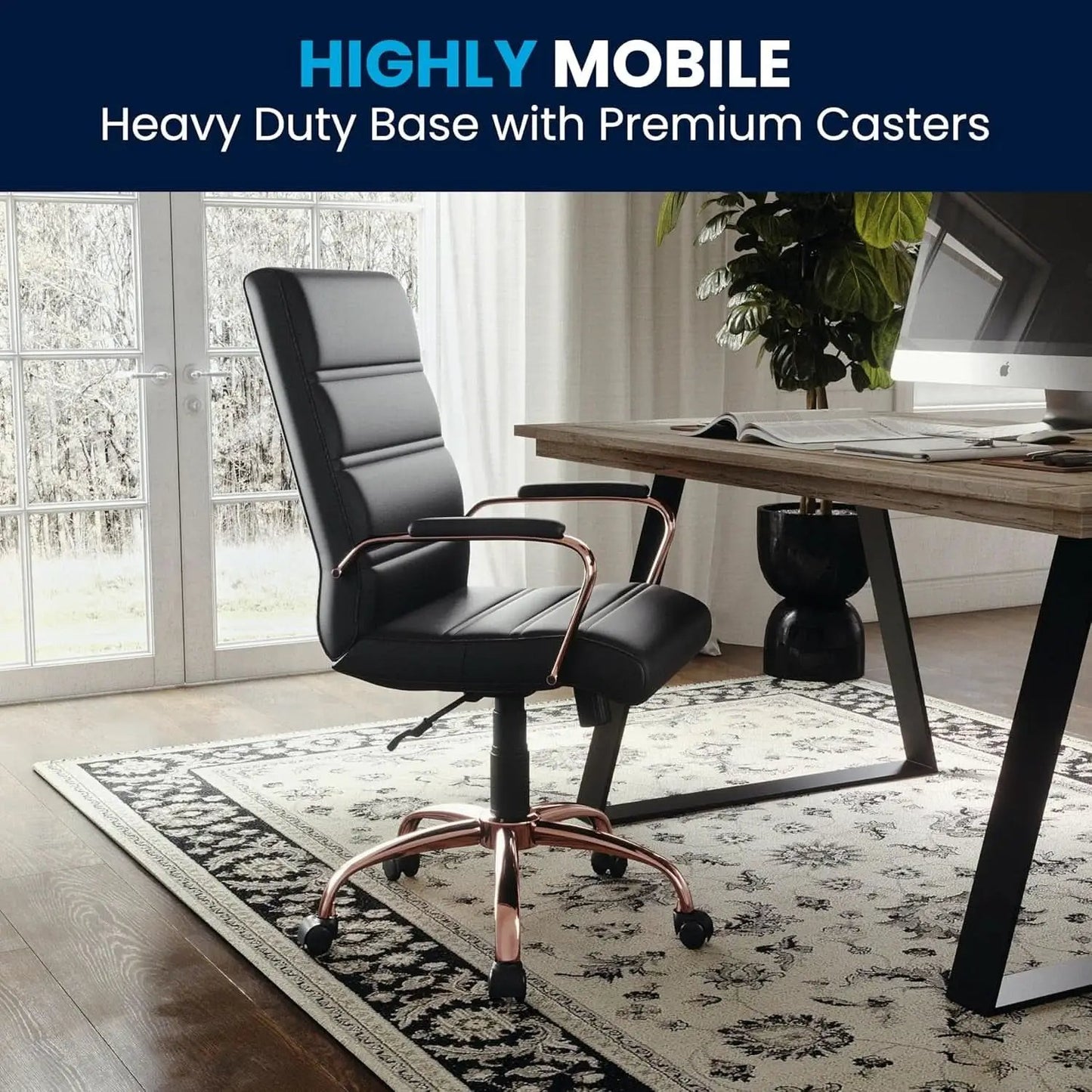 Whitney Mid Back LeatherSoft Desk Chair With Adjustable Height Black Rose Gold from PriceLows™