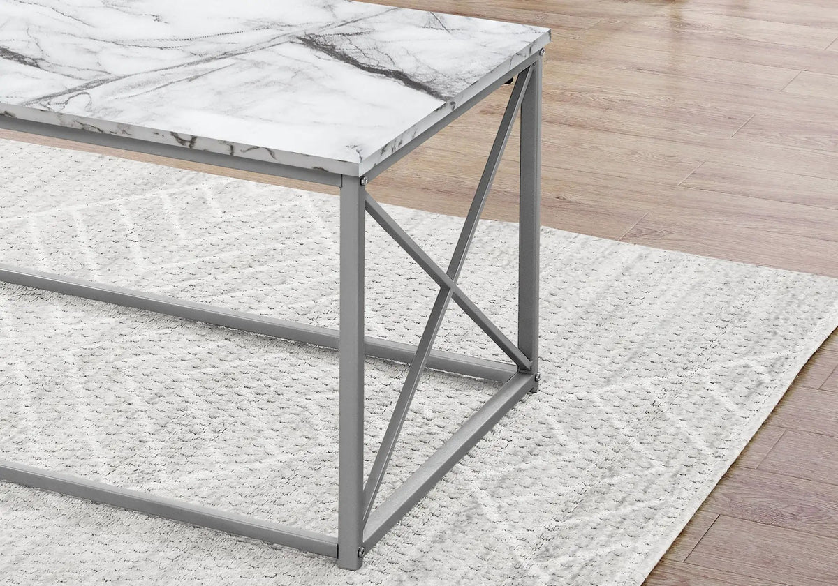 Marble Look Coffee Table Set | Set Of 3 | Metal X Design Frame | Contemporary Modern Style