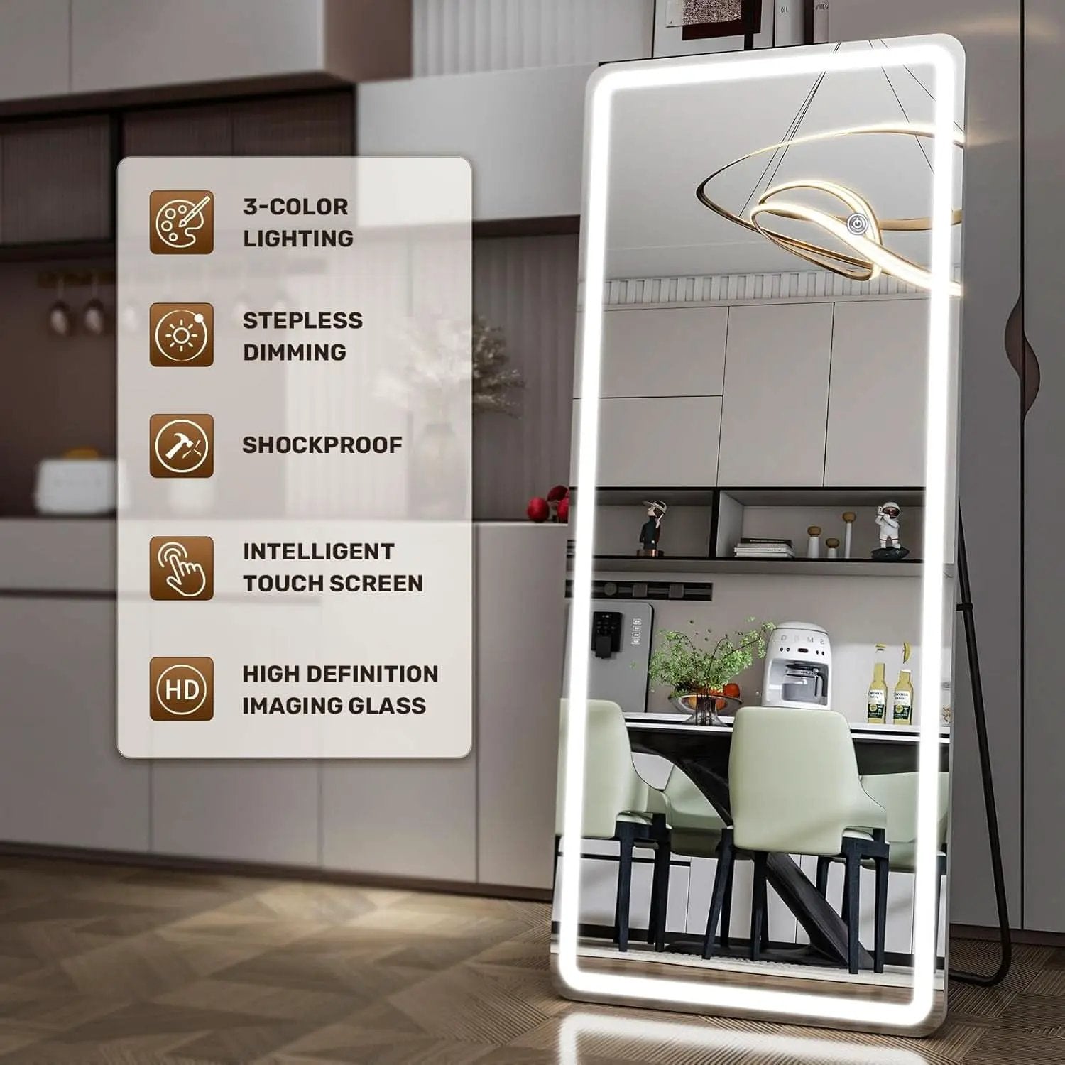 26x68 Inch Full Length Mirror With Lights LED Dimmable 3 Color Floor Standing Or Wall Hanging from PriceLows™