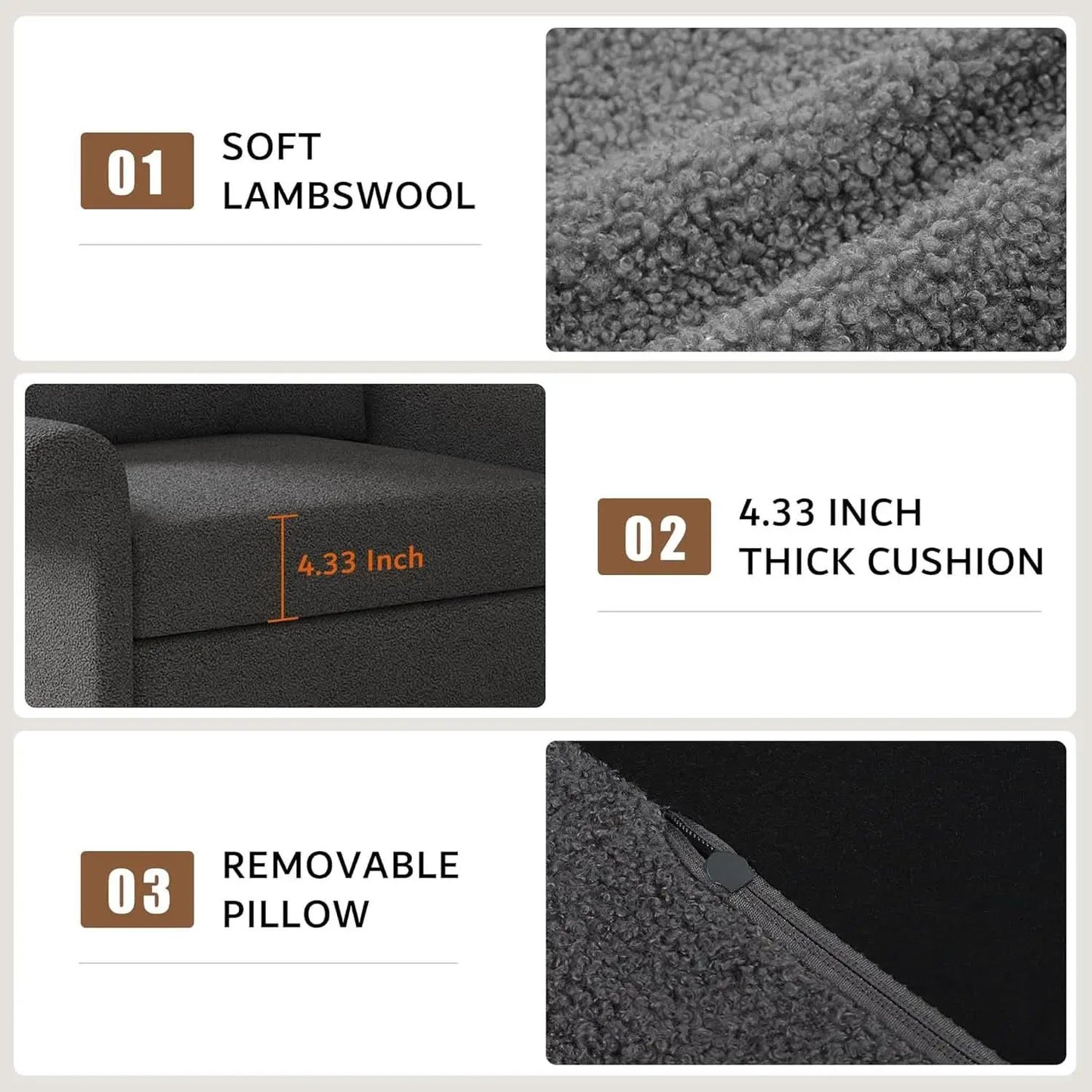 Dark Gray Lambswool Fabric Textured Sofa Bed Chair Storage from PriceLows™