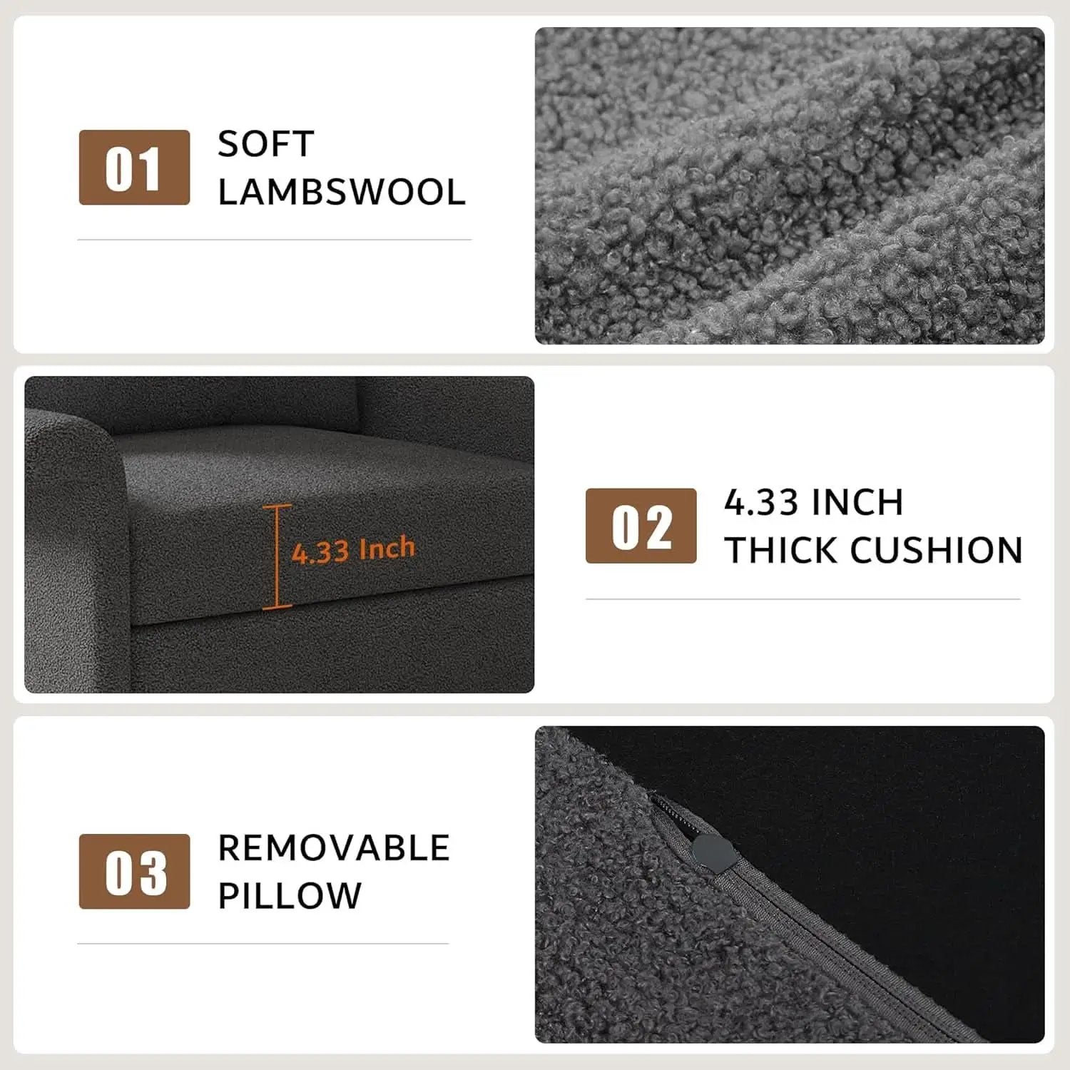 Dark Gray Lambswool Fabric Textured Sofa Bed Chair Storage from PriceLows™