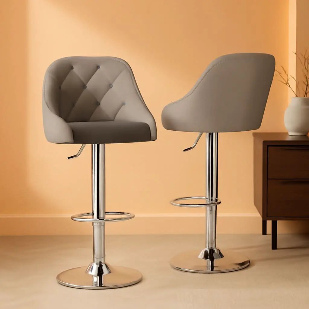 Height Adjustable Grey PU Leather Bar Stools Set Of 2 from PriceLows™