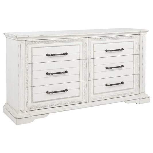 McKinney 6-drawer Bedroom Dresser Cabinet Vintage | 73.5 x 20.5 x 39.25 in | Engineered Wood | White