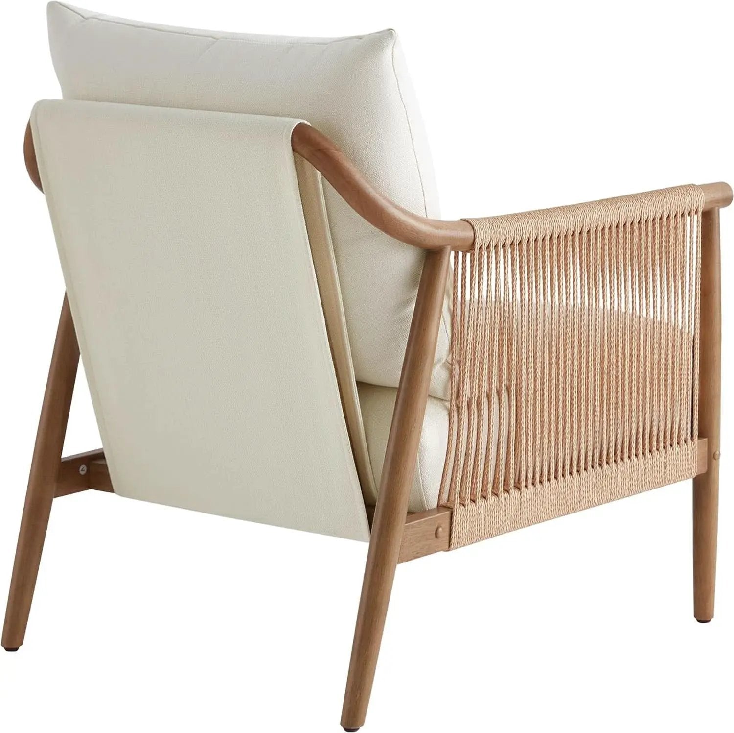 Cream Braided Accent Armchair With Wooden Armrests from PriceLows™