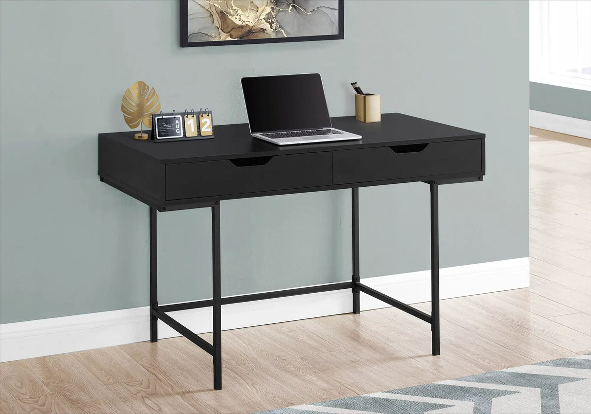 Stone-Look Computer Desk | Two Storage Drawers | Metal Base | 47.25 Inch Length