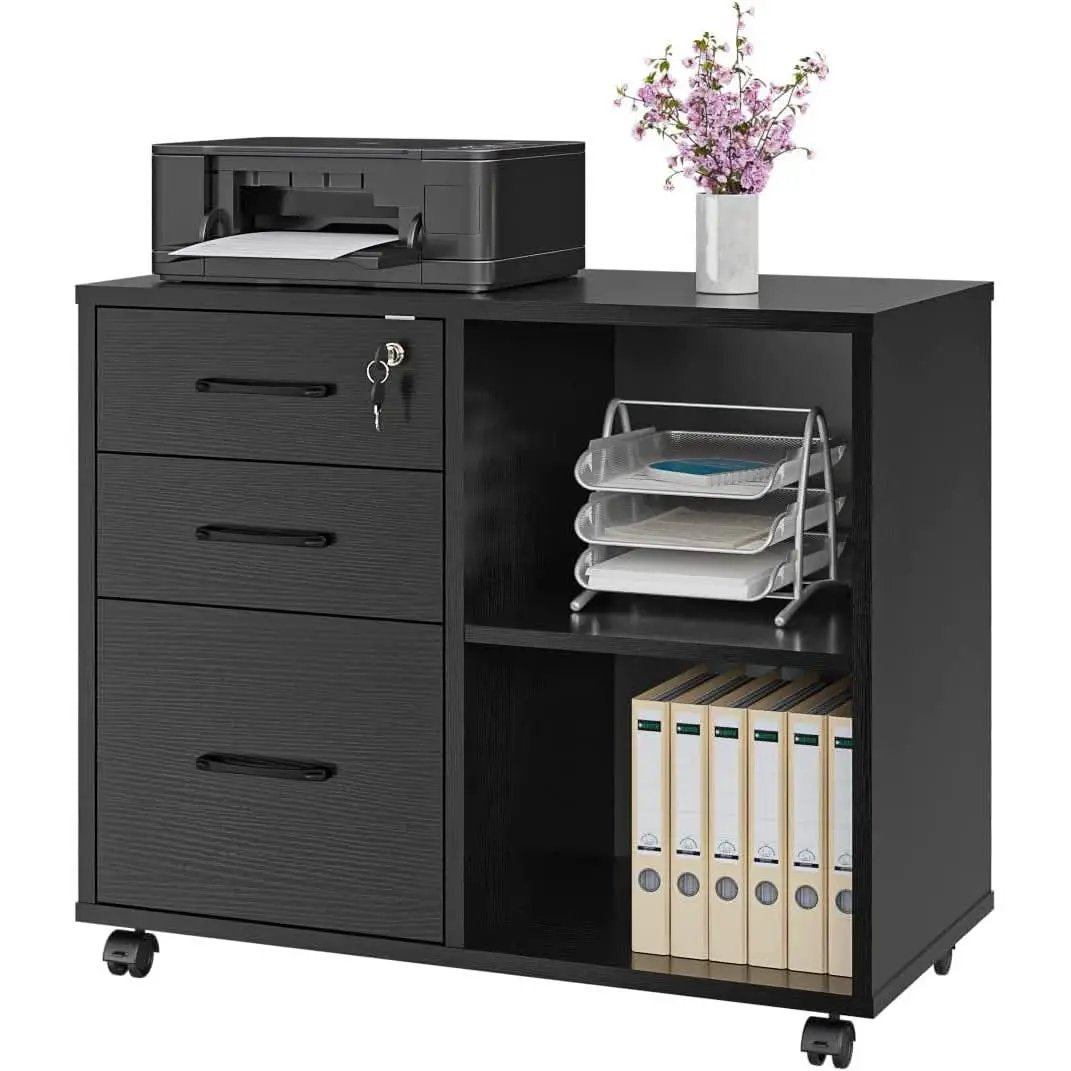 Mobile File Cabinet With Open Storage And File Drawers from PriceLows™