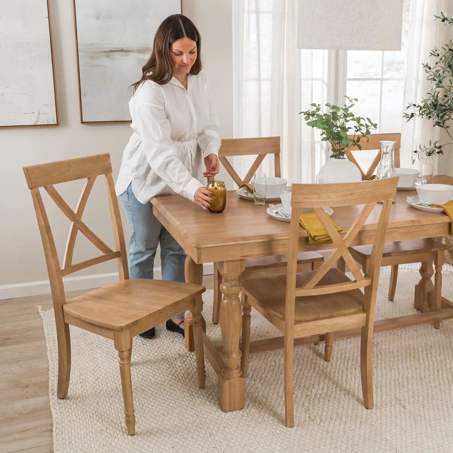 67 Inch Squire Trestle Farmhouse Dining Table Light Brown from PriceLows™