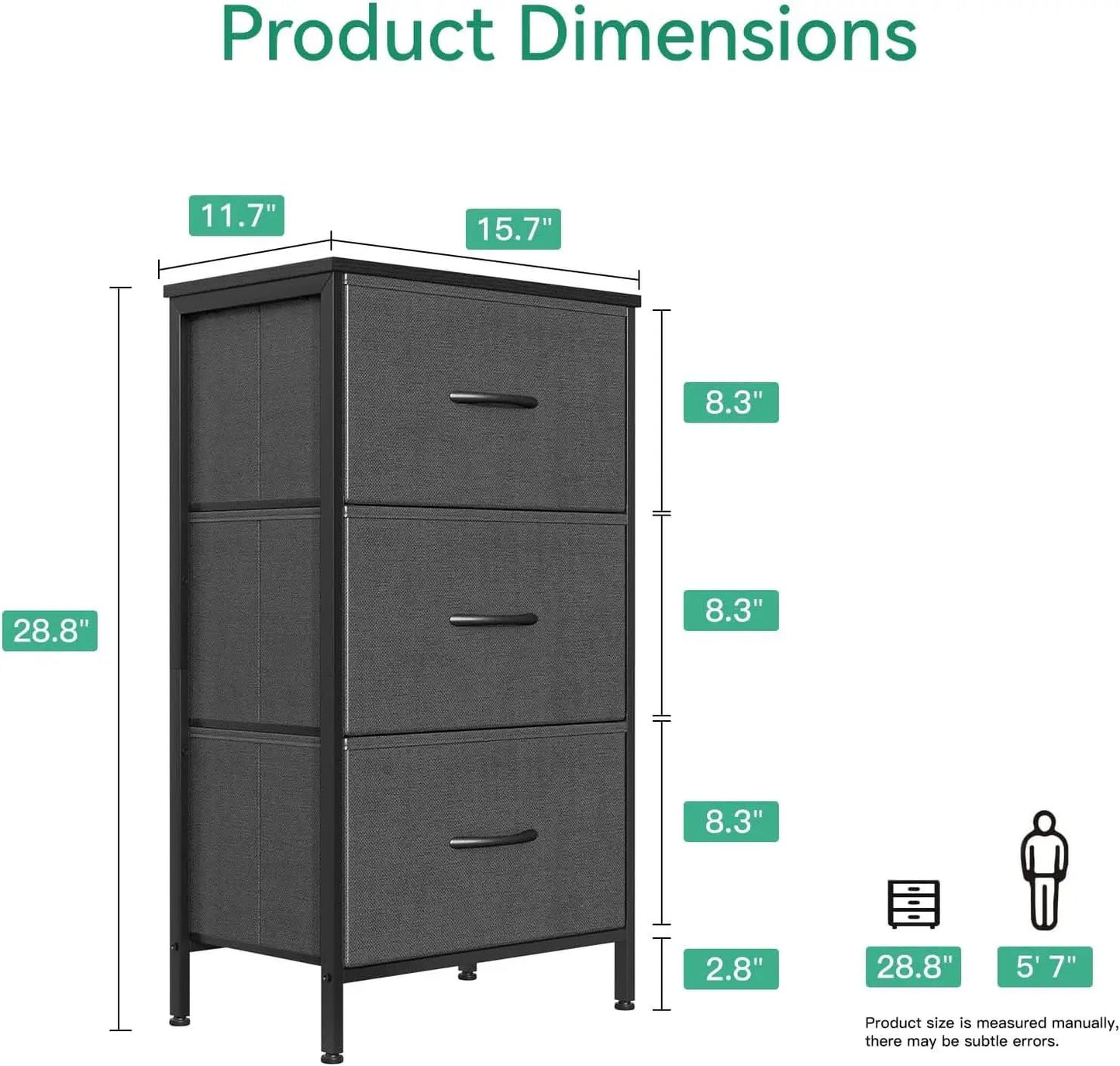 Dark Grey Dresser Nightstand With 3 Drawers Space Saver from PriceLows™