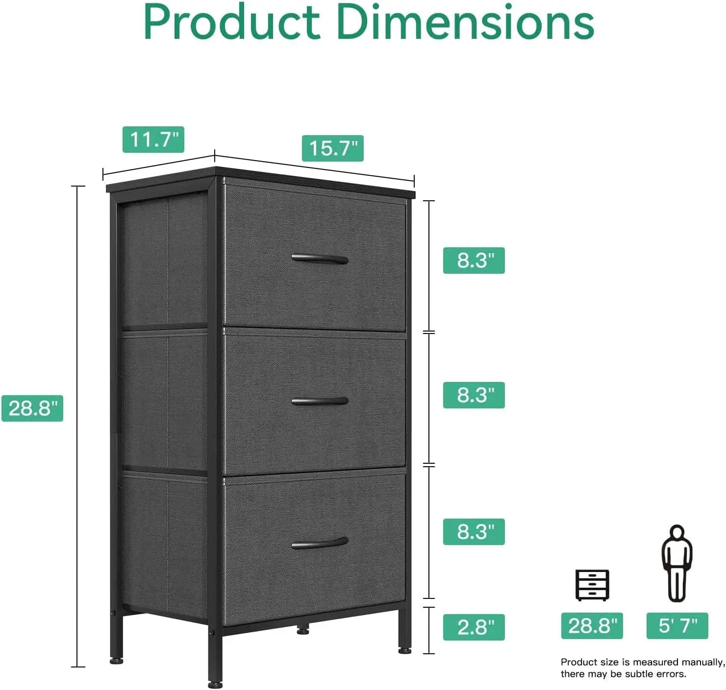 Dark Grey Dresser Nightstand With 3 Drawers Space Saver from PriceLows™
