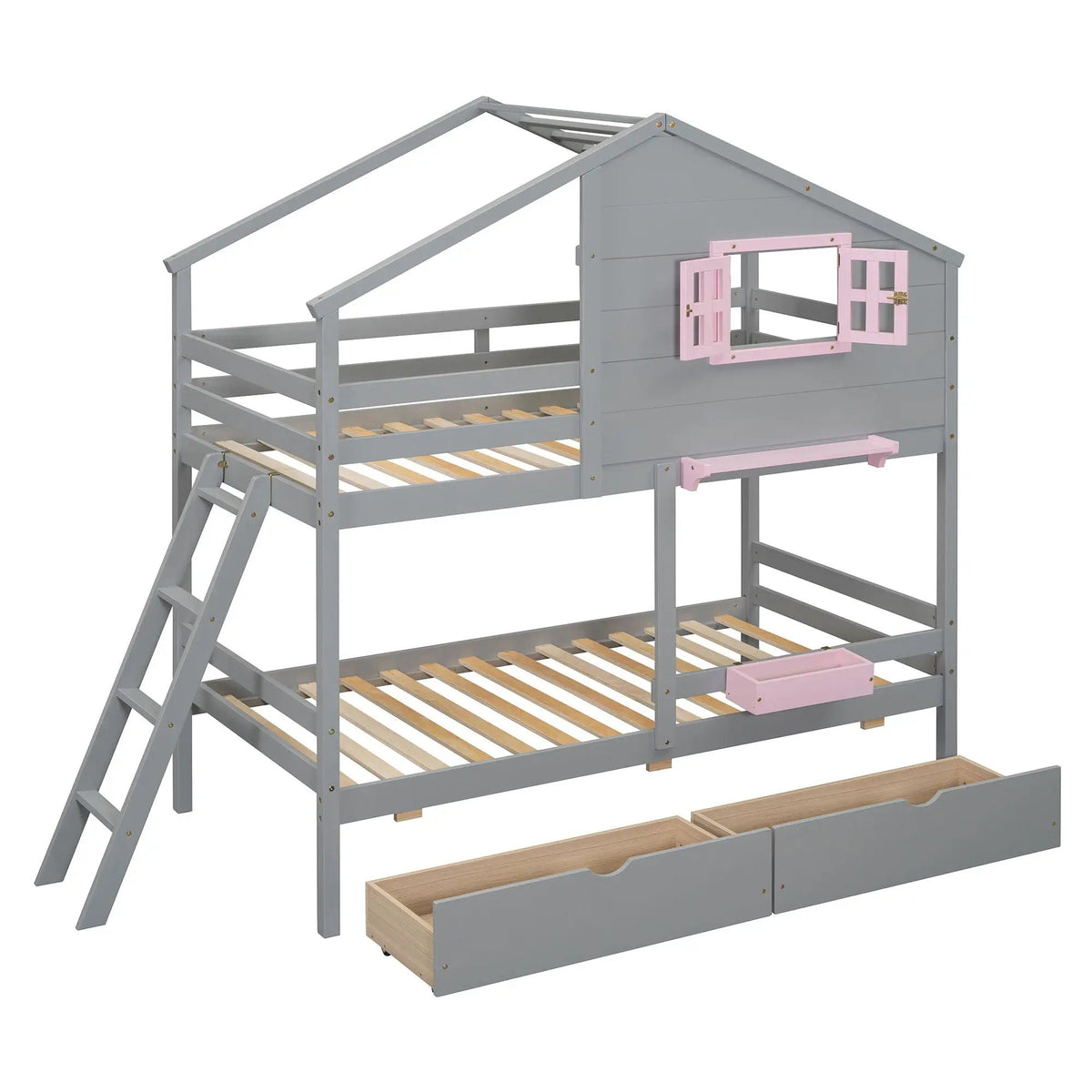 Bunk Bed | Pitched Playhouse Roof | Integrated Storage Drawers