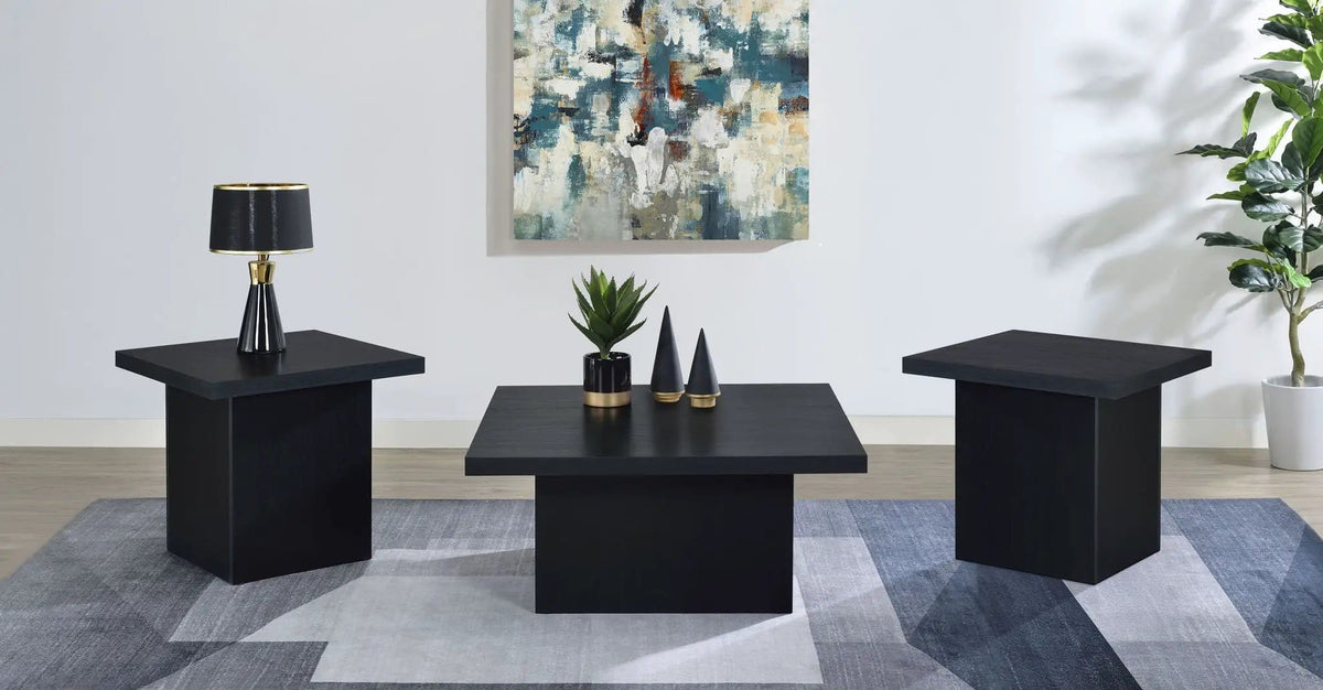 Devar 3-piece Square Cocktail Coffee End Table Set | 3-Piece Set | Engineered Wood & Veneer | Black
