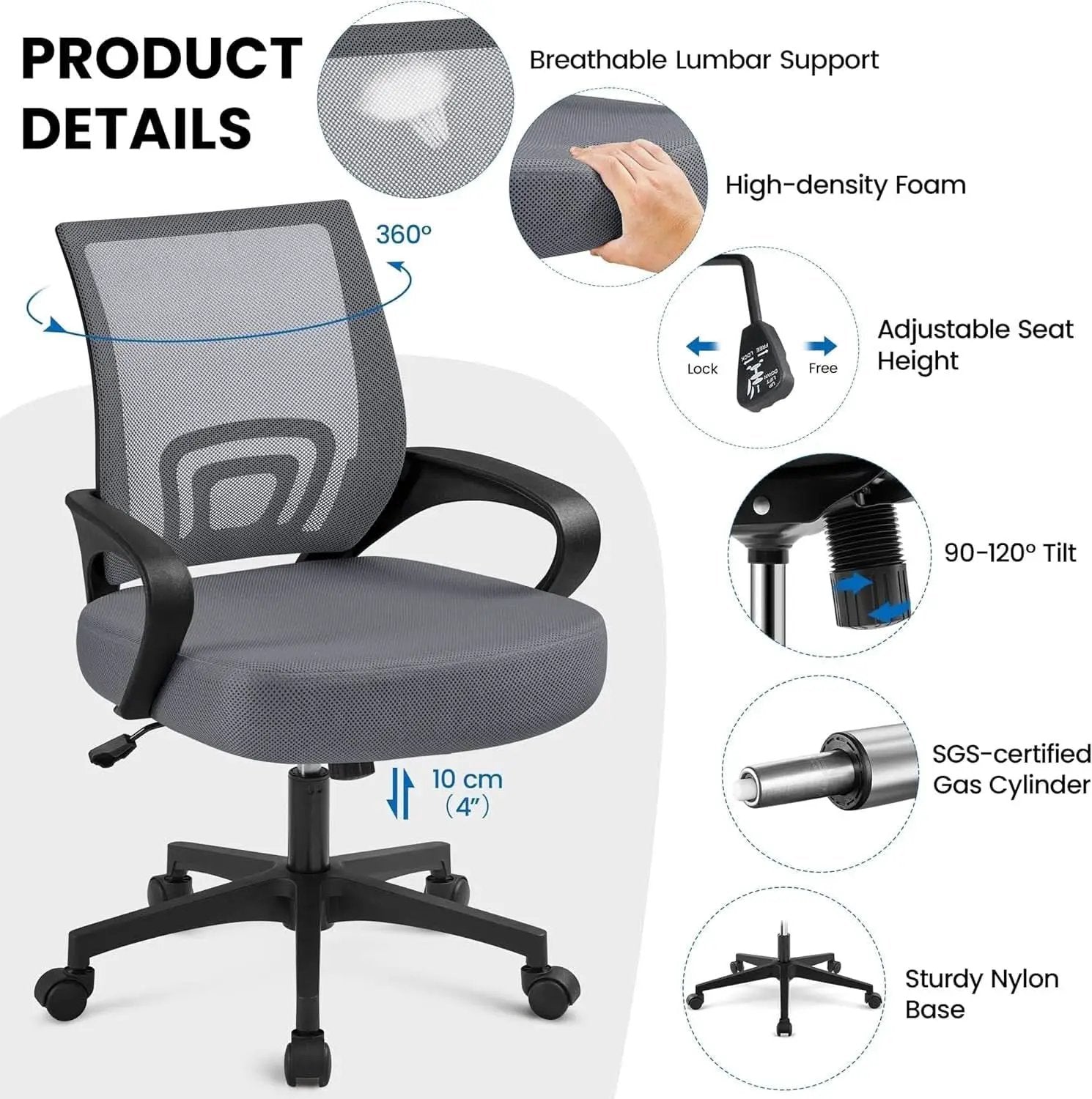 2 Pack Ergonomic Mesh Office Chairs With 360 Degree Rolling Casters Dark Gray For Home Office from PriceLows™