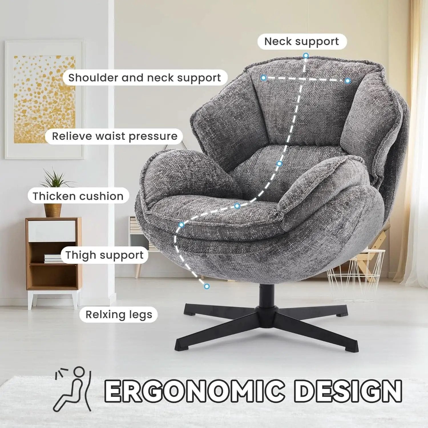 Gray Swivel Upholstered Accent Chair With Metal Legs from PriceLows™