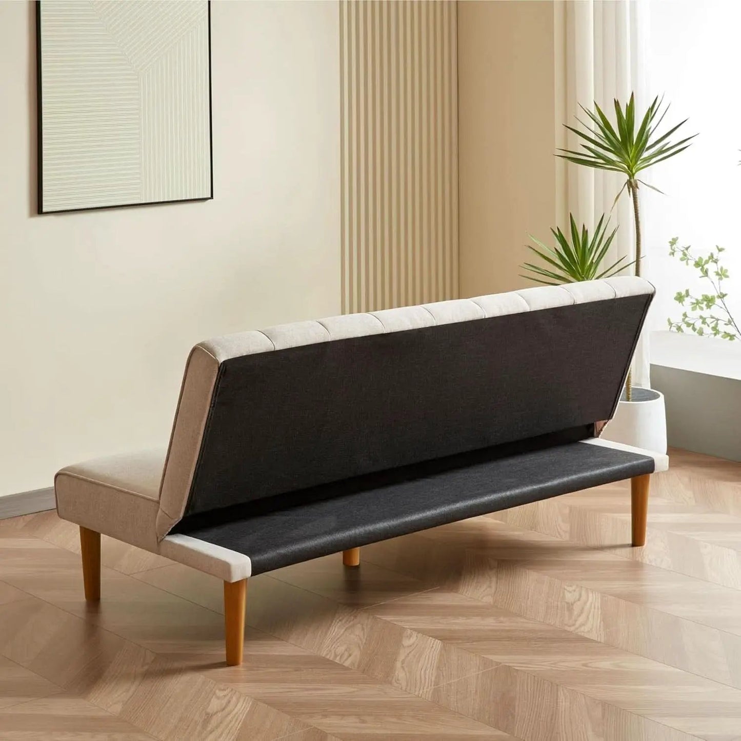 Beige Convertible Futon Sofa Bed For Living Room Use from PriceLows™