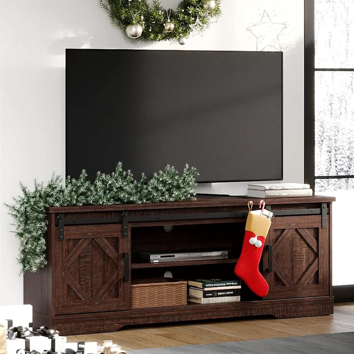 Rustic Sliding Barn Door TV Stand For 65 Inch TVs Console from PriceLows™