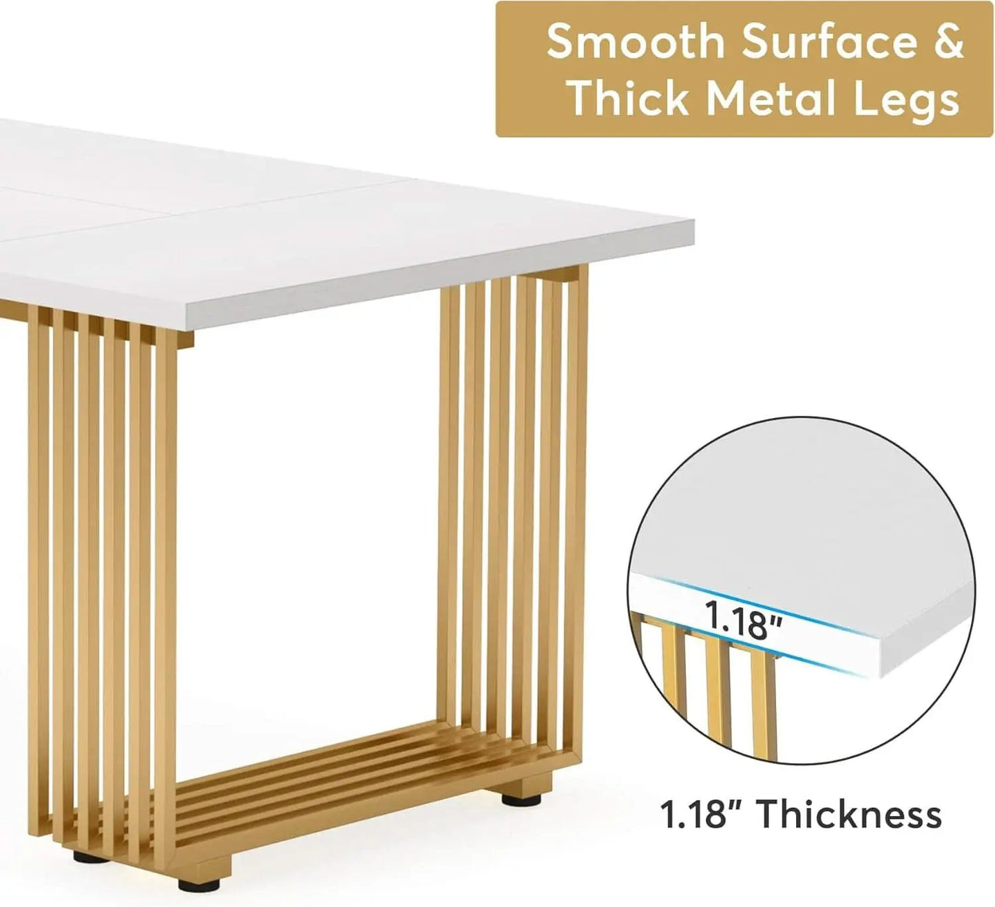 White Gold Wood Dining Table 70 Inch Rectangular For Dining Room from PriceLows™