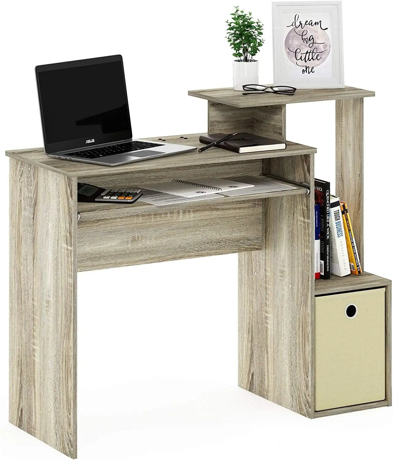 Econ Compact Office Desk With Storage Shelves Sonoma Oak from PriceLows™