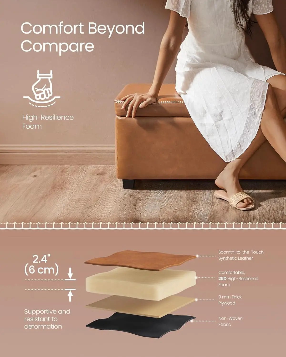 Caramel Brown 25 Gallon Large Capacity Storage Ottoman from PriceLows™