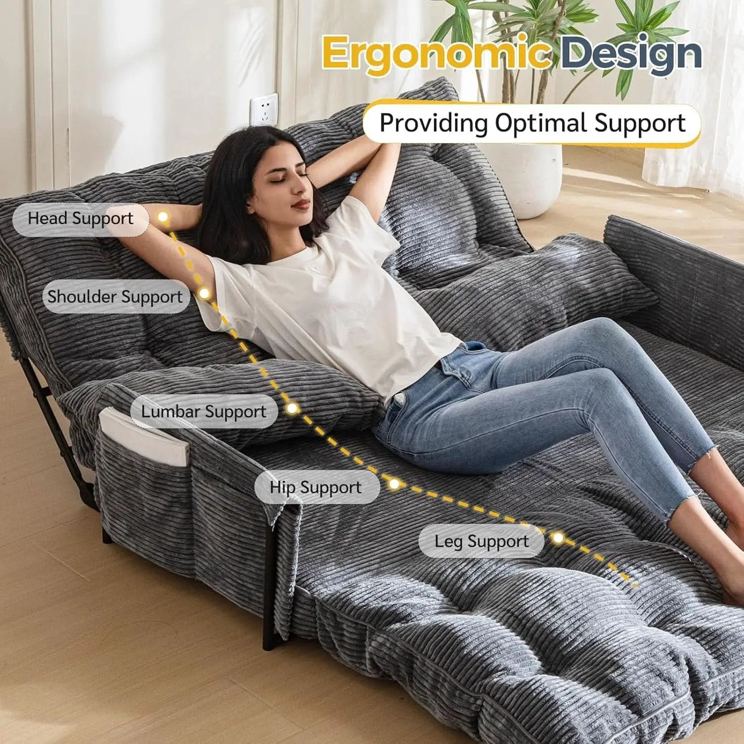 Customizable Dark Grey Floor Sofa Bed With Five Position Adjustment from PriceLows™
