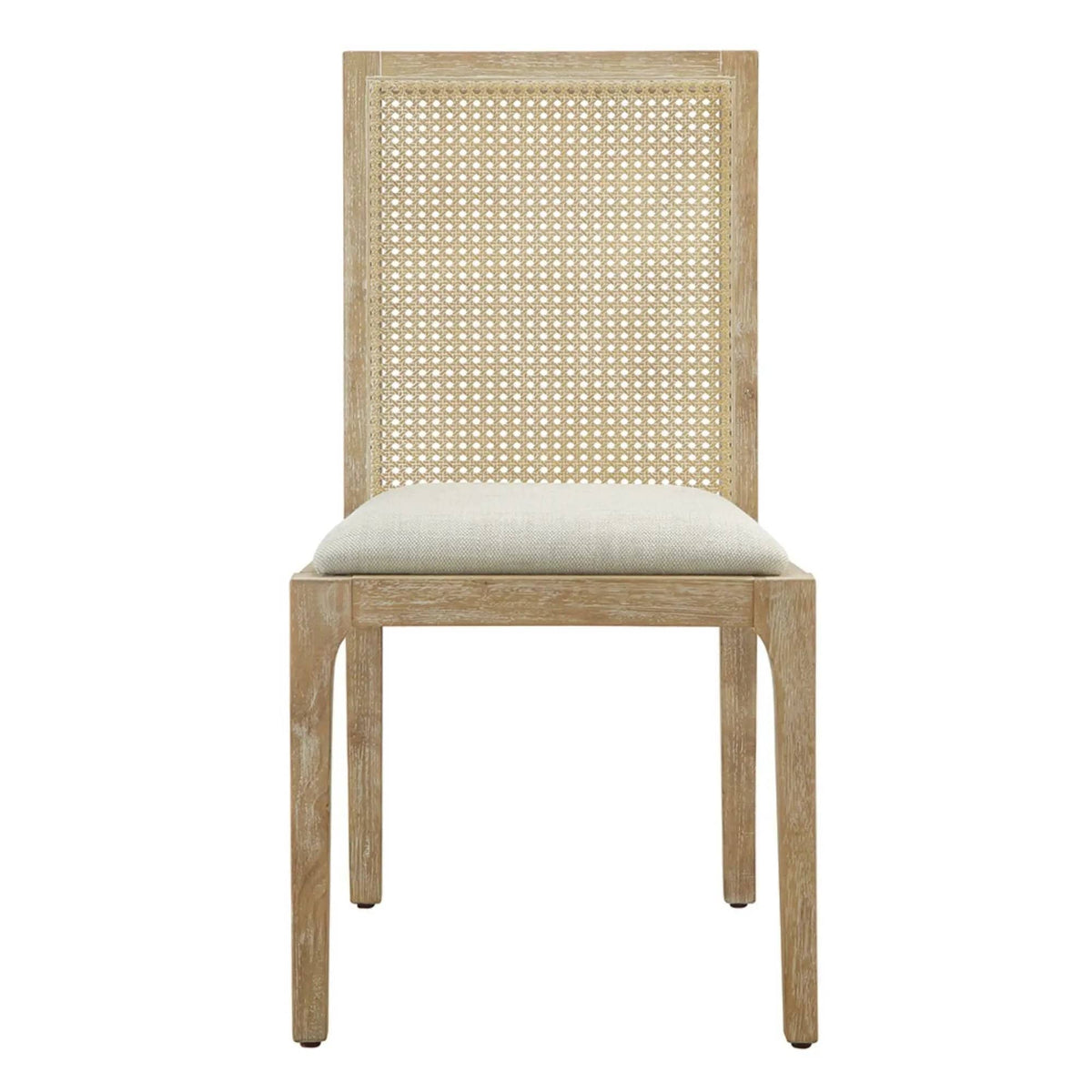 Dining Chair With Synthetic Cane Back And Upholstered Seat (Set of 2) - | Chair Set | Solid Wood | Natural