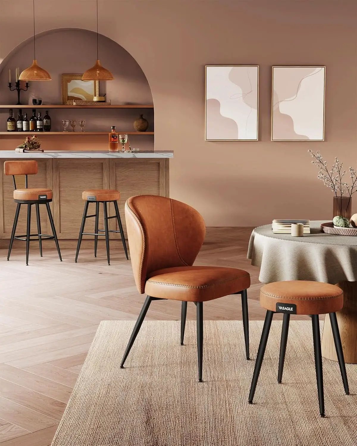 EKHO Backless Counter Height Bar Stools Set Of 2 24.8 Inch Tall Caramel Brown from PriceLows™
