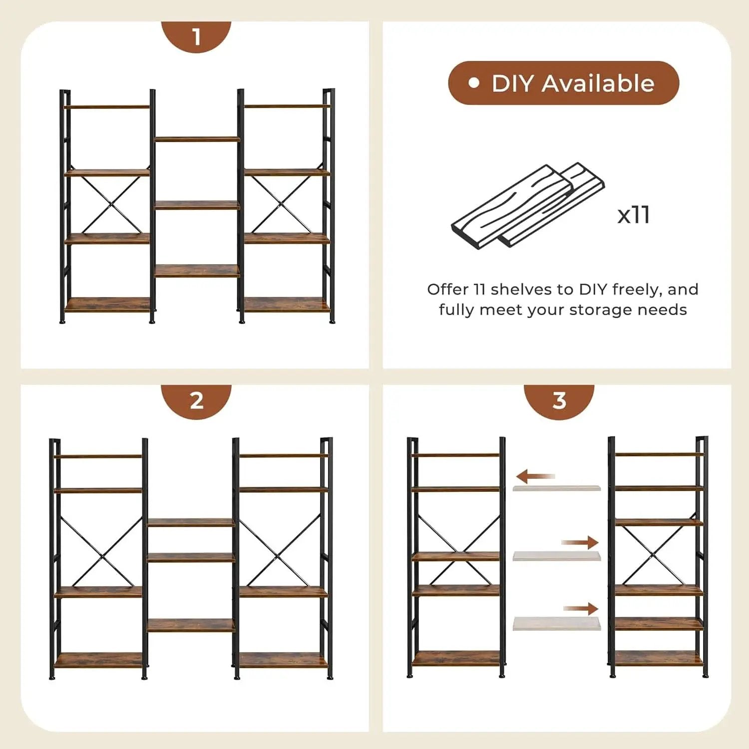 Rustic Brown Four Tier Bookshelf For Home Office Storage from PriceLows™