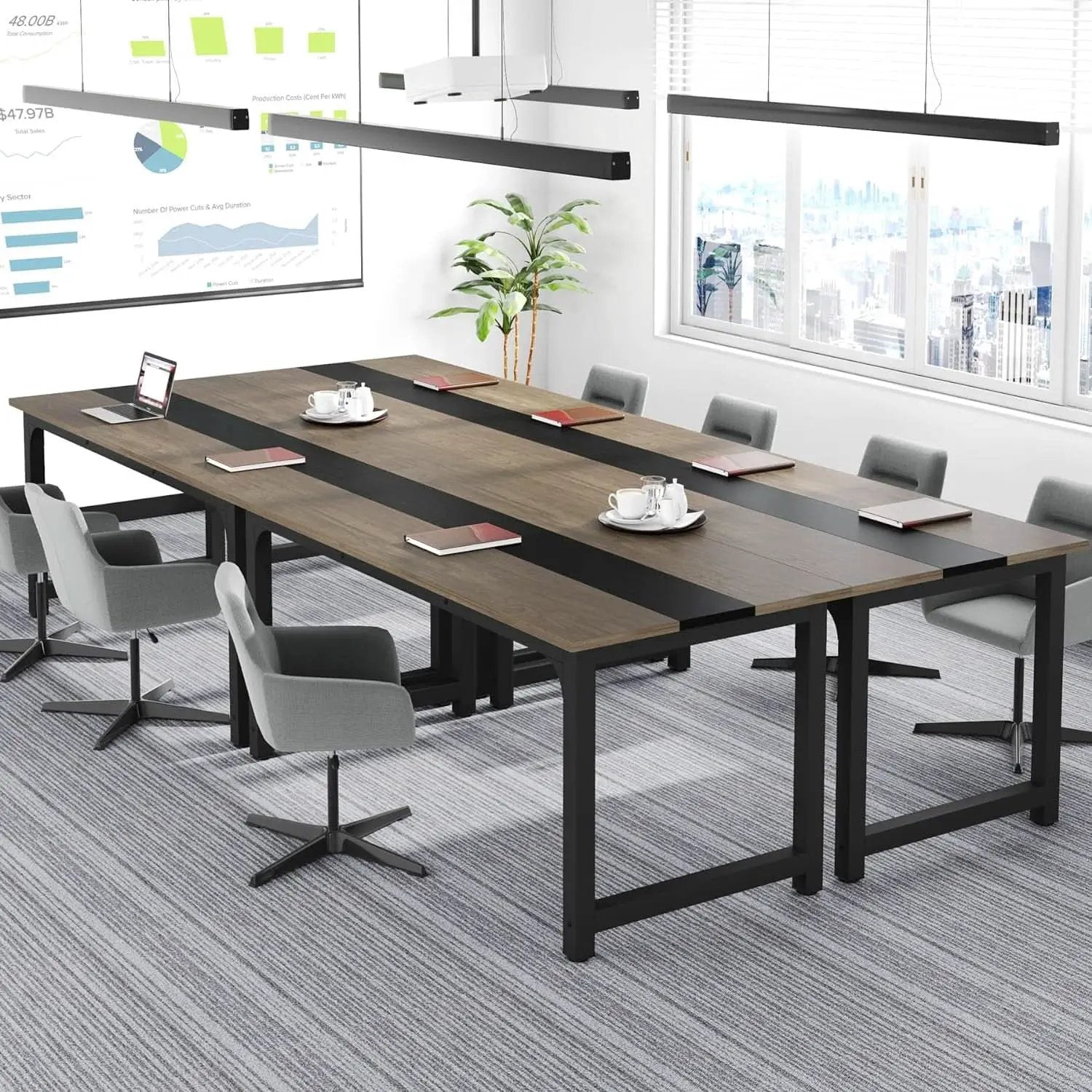 70.8 Inch Executive Desk Vintage Grey Black Large Office Computer Desk from PriceLows™