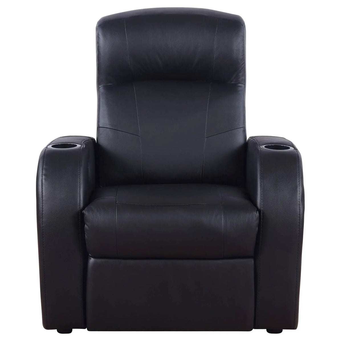 Upholstered Recliner | Cup Holder Armrests | High Back Cushion | Black
