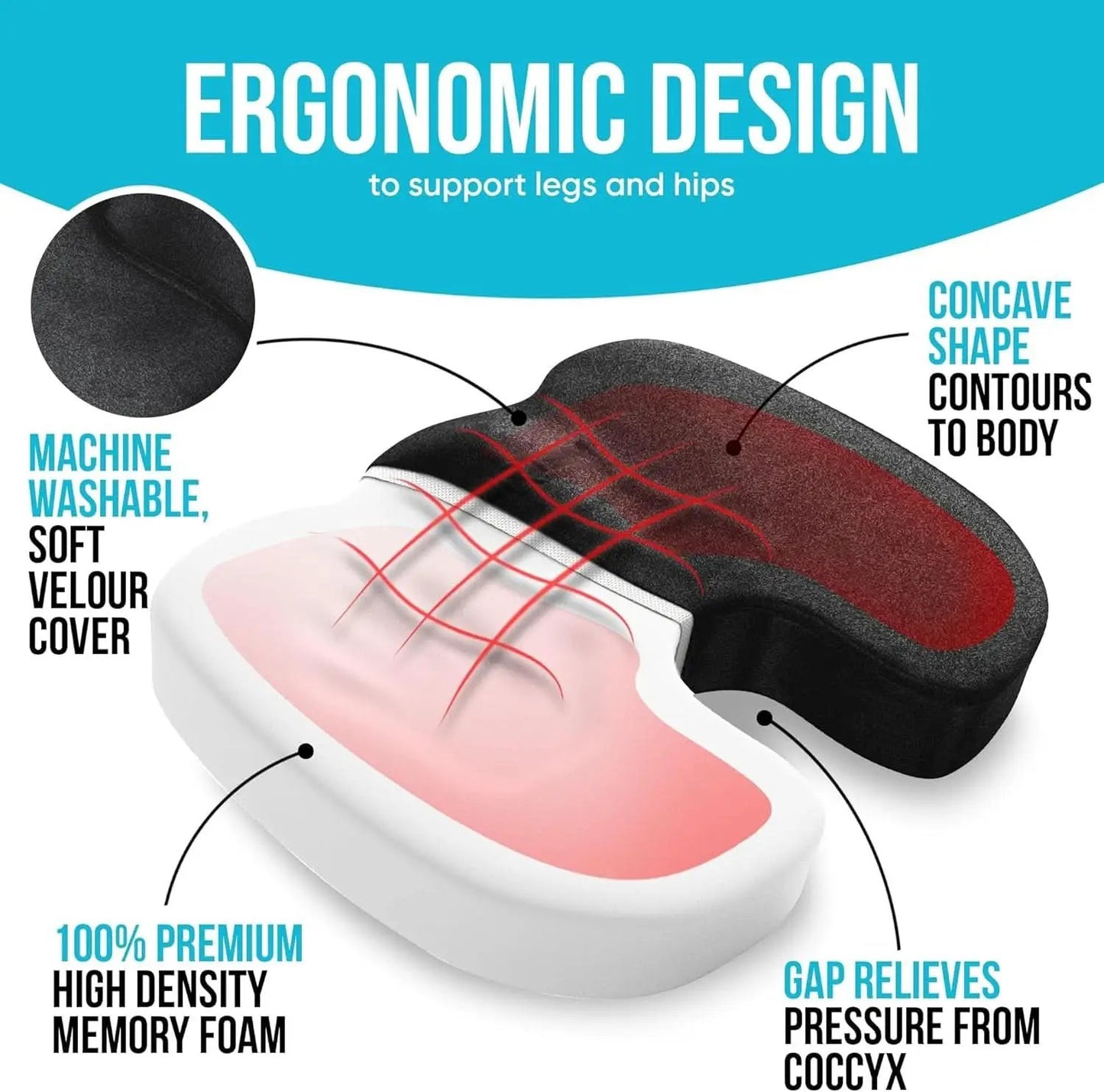 XL Memory Foam Seat Cushion Lumbar Support Office Chair from PriceLows™