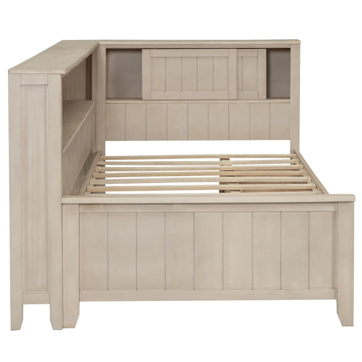 Daybed With Storage Shelves | Sliding Door Side Shelves | Farmhouse Style | 10 Wood Slats