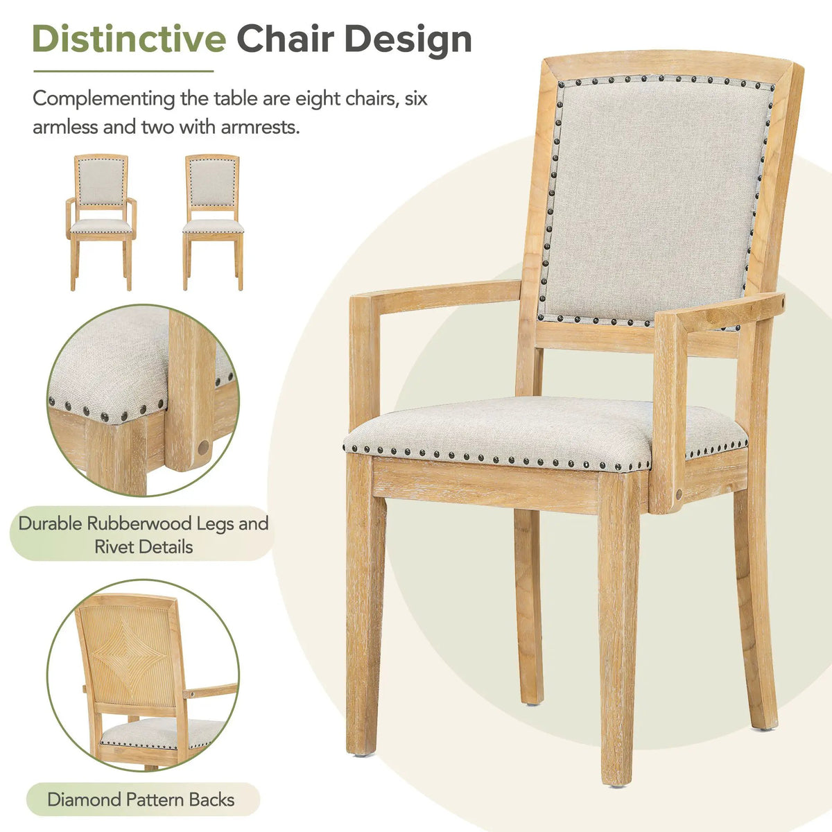 9 Piece Dining Set | Removable Leaf | Rubberwood | 24 Inch Extension