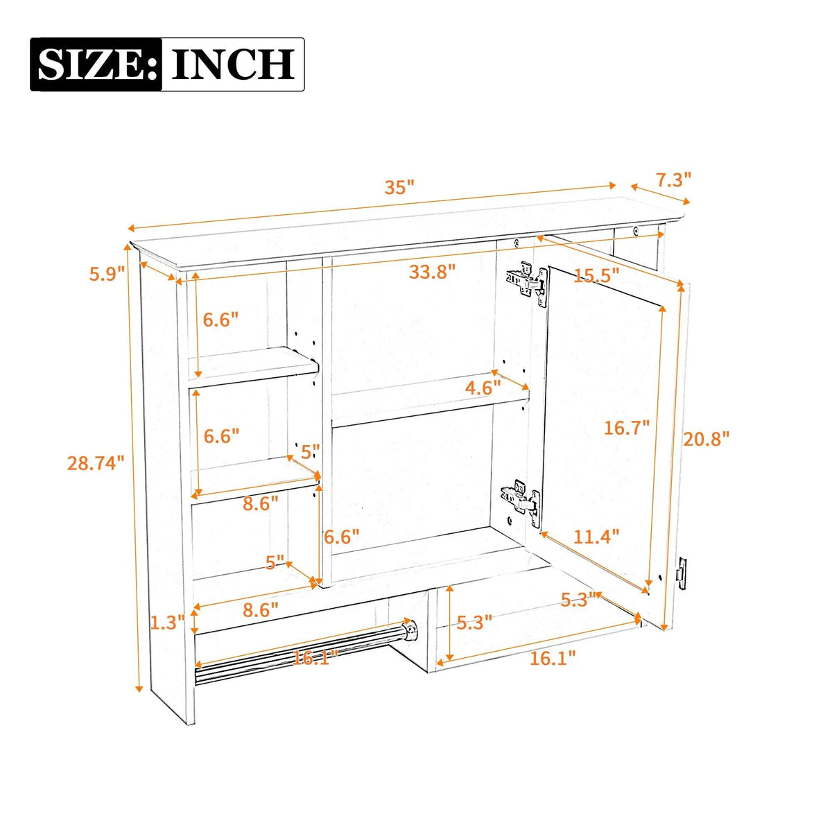 Wall Mount Mirror Cabinet | Adjustable Shelves | Soft Close Hinges | White