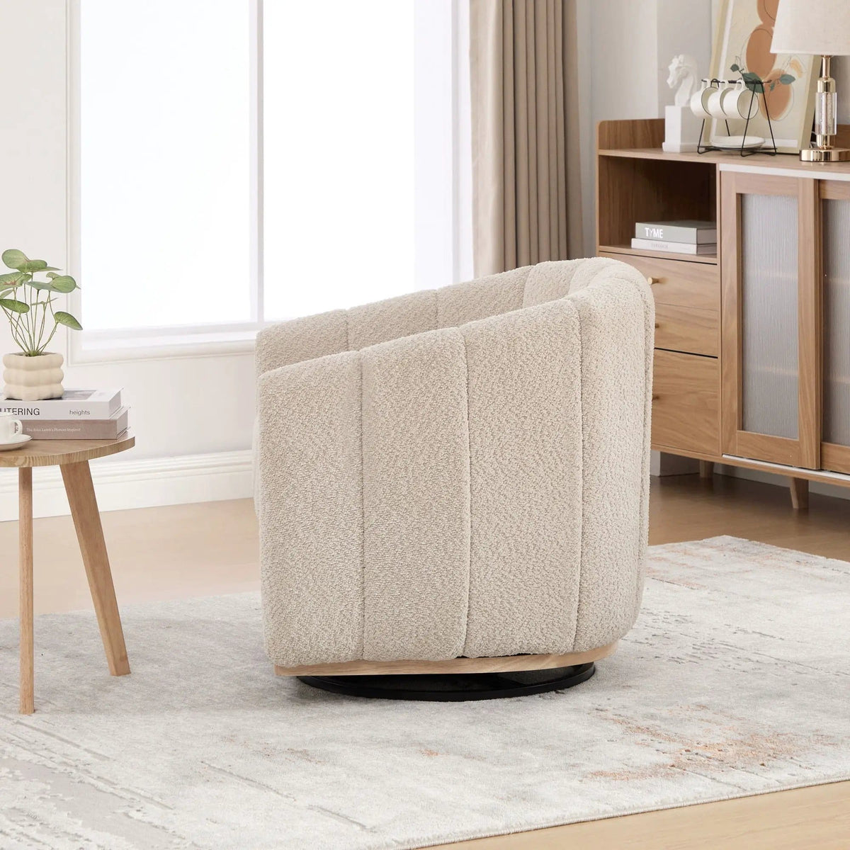 Swivel Upholstered Barrel Chair With Metal Base | Swivel Chair | Fabric & Iron | Home
