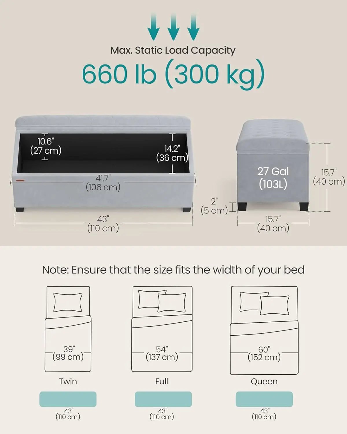 Dove Gray Velvet Storage Ottoman Bench 43 Inches Length from PriceLows™