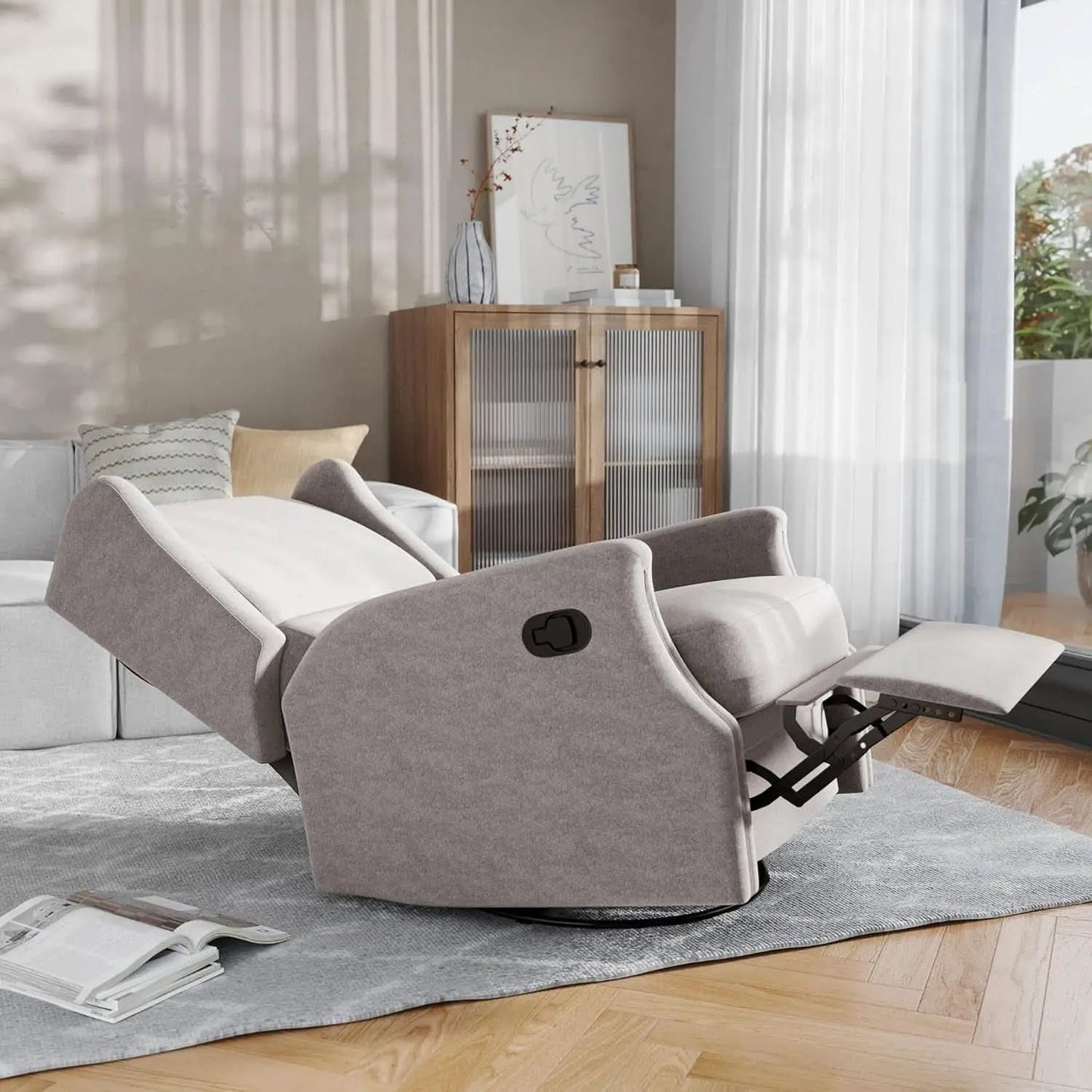 Omma Swivel Glider Rocking Recliner 360 Degree Swivel Light Gray from PriceLows™