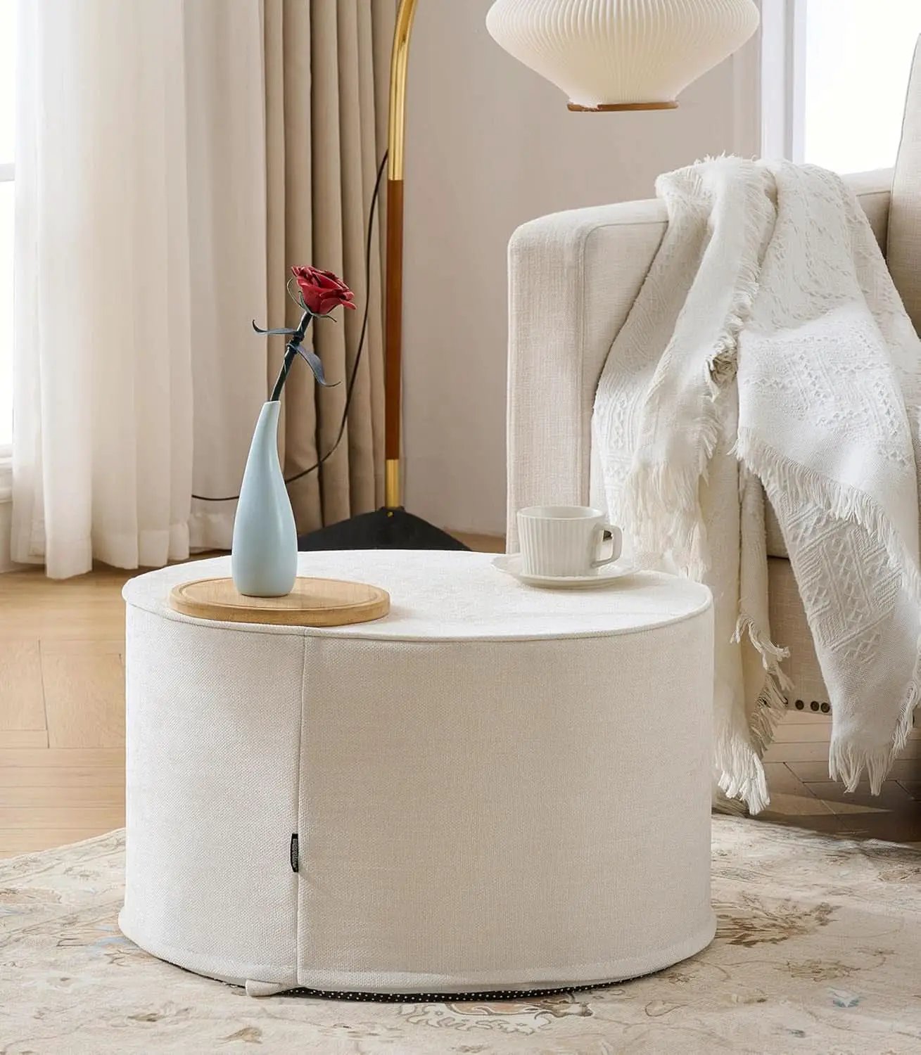 Twenty Two Inch Beige Ottoman Pouf With Ultra Premium Foam from PriceLows™