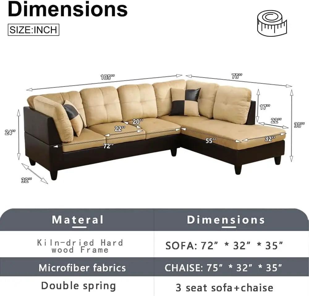2 Piece L Shaped Sectional Sofa Set Beige Microfiber Right Hand Facing Ideal For Living Room from PriceLows™