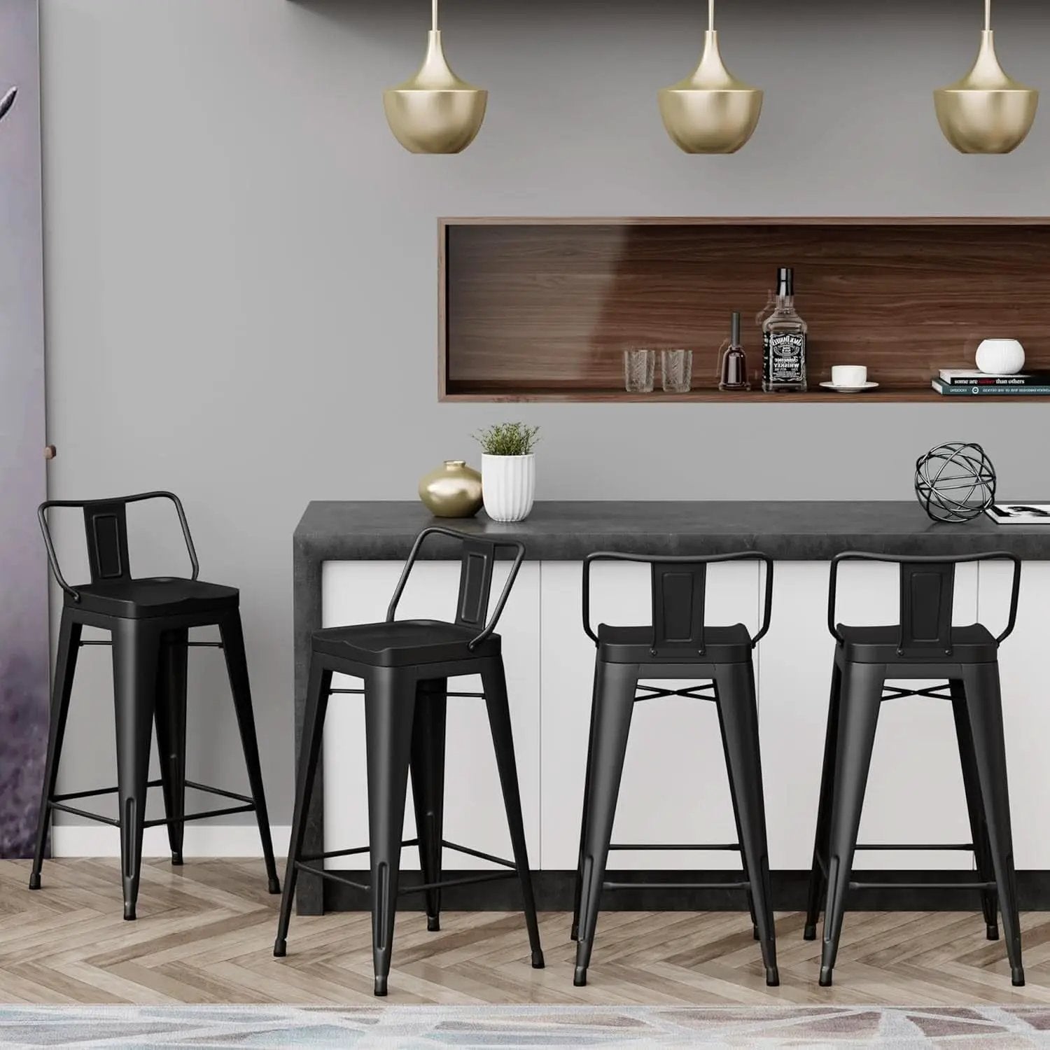 26 Inch Black Industrial Metal Bar Stools Set Of 4 For Indoor Outdoor Weather Resistant Ergonomic Comfort from PriceLows™