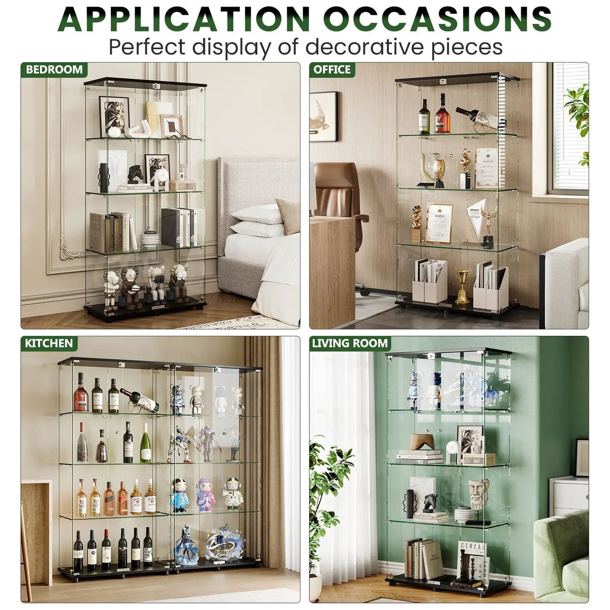 Display Cabinet With Lock | Double Doors | 5mm Tempered Glass Shelves | 50 Lb Shelf Capacity