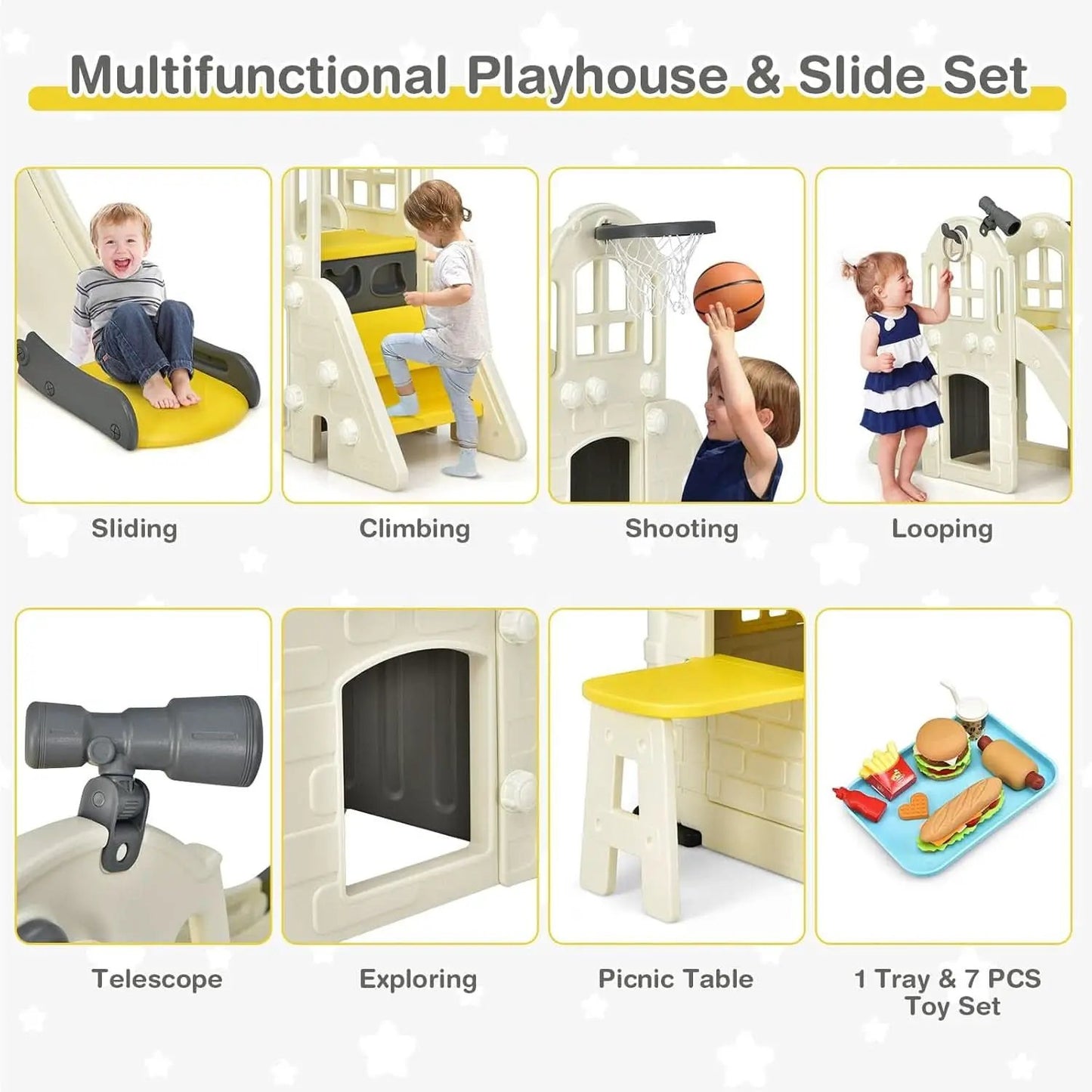 Yellow 7-In-1 Outdoor Kids Playhouse With Slide And Picnic from PriceLows™